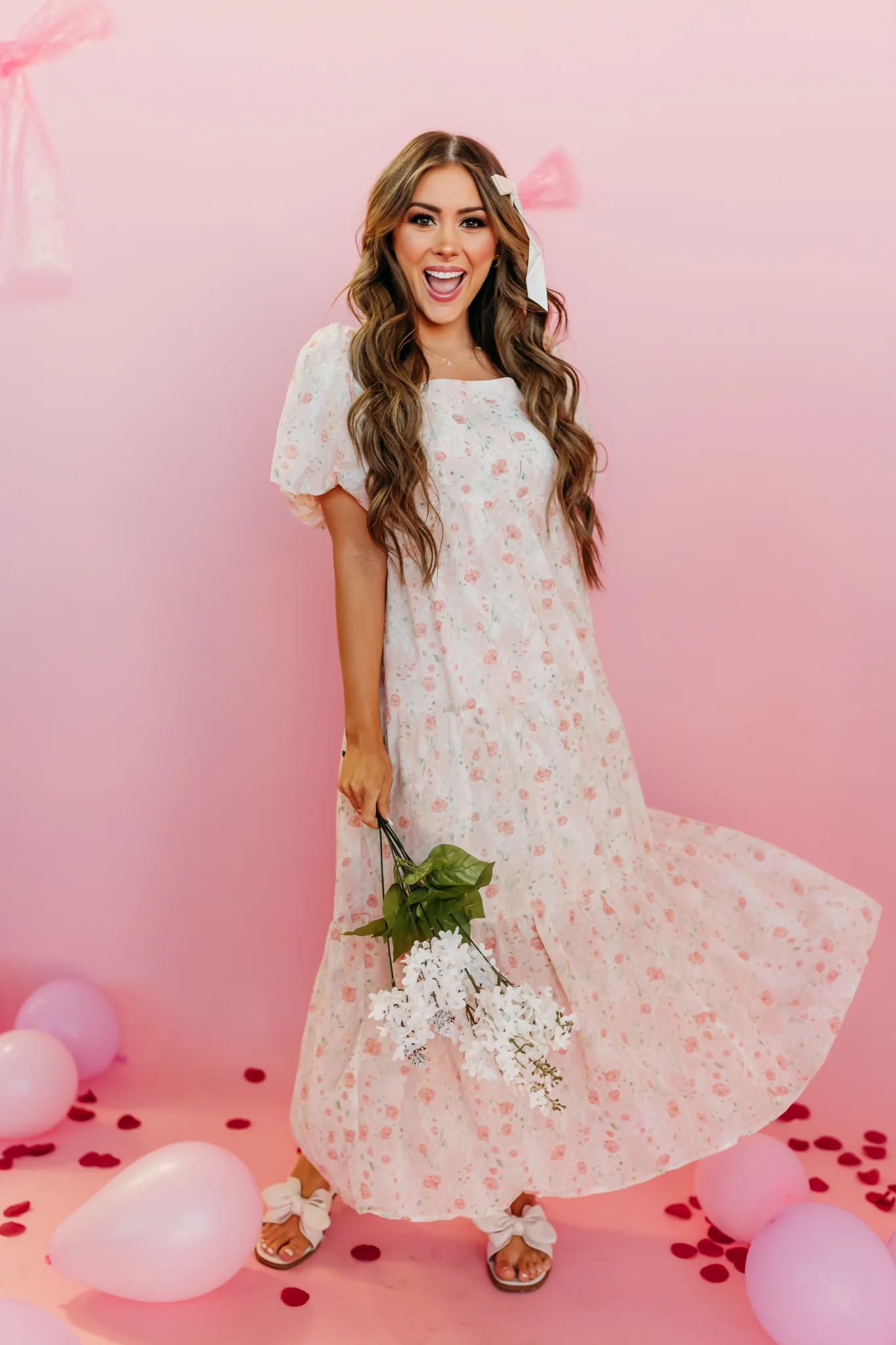 THE TRINITY TIERED FLORAL MIDI DRESS IN BLUSH | Pink Desert