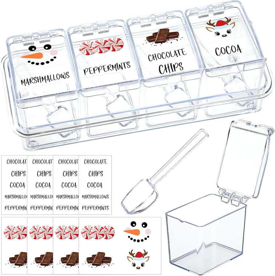 Hushee Christmas Hot Cocoa Bar Supplies Hot Chocolate Bar Containers 4-Cell Clear Acrylic Seasoni... | Amazon (US)