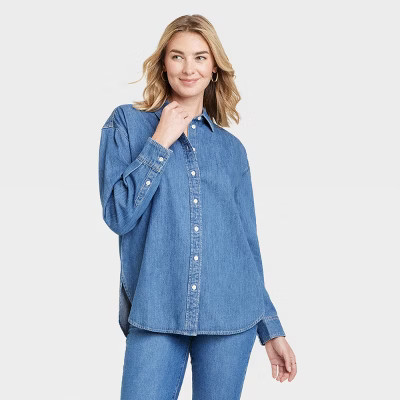 Women's Long Sleeve Oversized Button-Down Shirt - Universal Thread™ Blue | Target