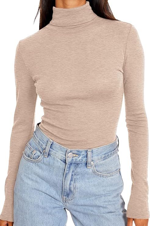 Trendy Queen Women's Turtleneck Long Sleeve Shirts Fall Fashion 2022 Basic Layering Slim Fit Soft... | Amazon (US)