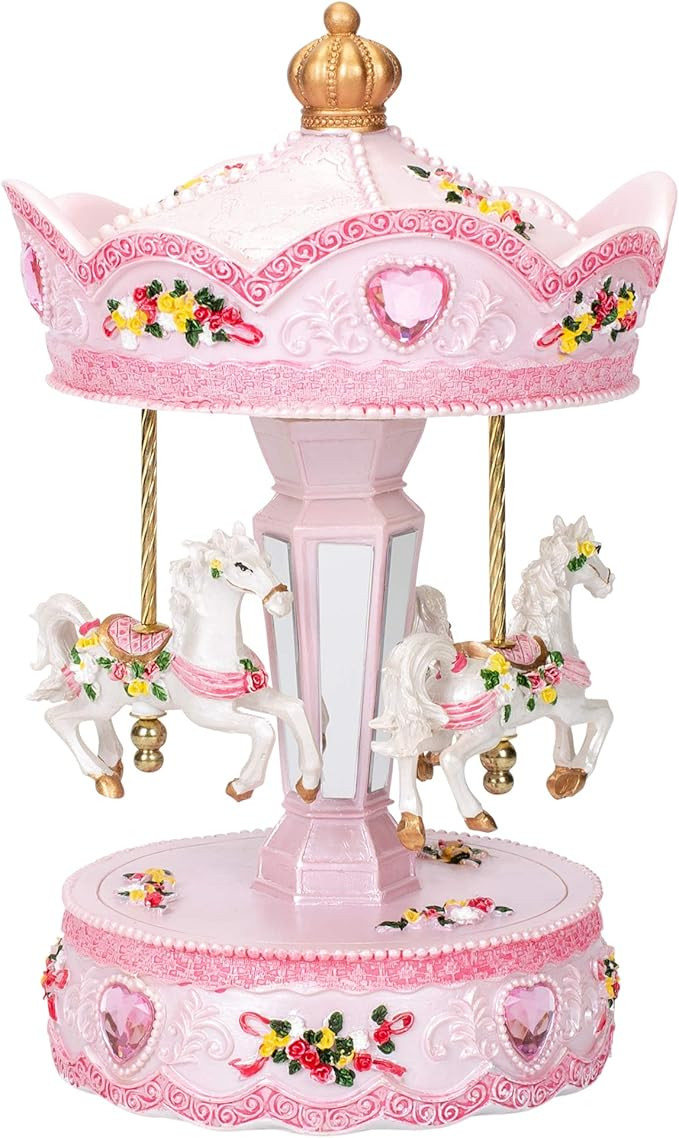 Elanze Designs Pink Rose Horse Musical Carousel 10 inch Rotating Figurine Plays Tune Memory | Amazon (US)