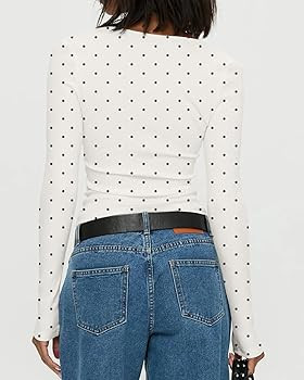 BAIGRAM Women Y2K Polka Dot Long Sleeve Crop Tops-Vintage Boho Scoop Neck Tee Shirt Tight Fit Jer... | Amazon (US)