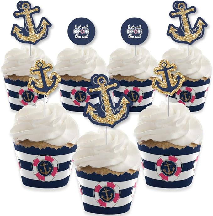 Big Dot of Happiness Last Sail Before the Veil - Cupcake Decoration - Nautical Bachelorette and B... | Amazon (US)