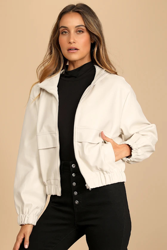 Atomic Off White Vegan Leather Bomber Jacket | Lulus (US)