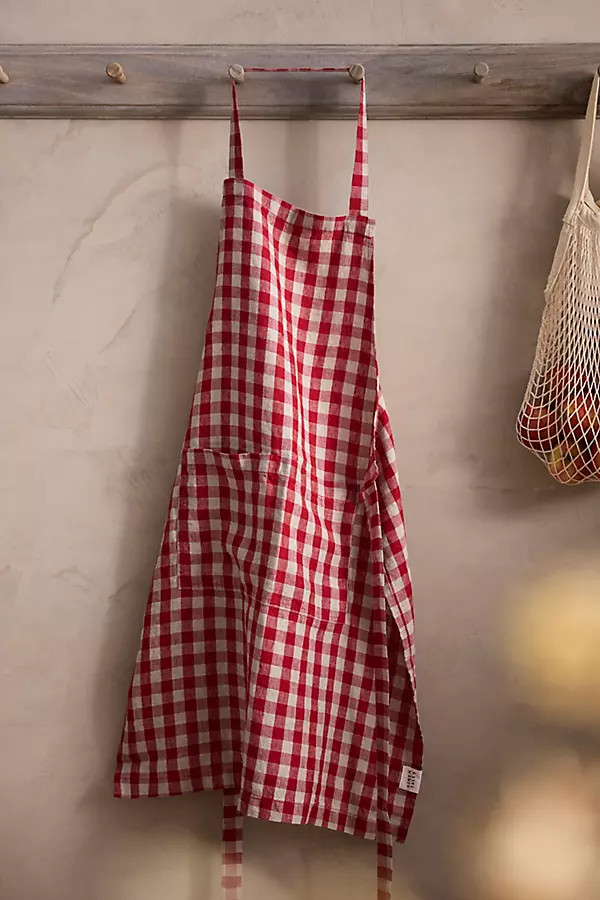 Red Gingham Linen Apron | Anthropologie (US)