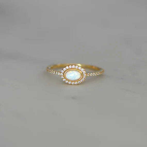 Dainty Opal Ring, Opal Stacking Ring, White Opal and CZ Ring, Gold Opal Ring, Sterling Silver Opa... | Etsy (US)