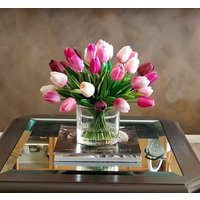 Real Touch Flowers Centerpiece-Faux Floral Arrangement - Arrangement-Silk Faux Arrangement -Fake Flowers-Pink Tulips-Real Tulips | Etsy (US)