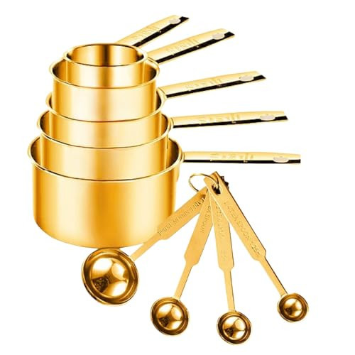 Premium 9-Piece Gold Measuring Cups and Spoons Set - 304 Stainless Steel, Stackable, Dual Measurement Markings (Cups + Spoons) - Perfect Baking & Cooking Essentials | Amazon (US)
