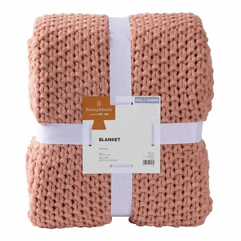Pink Sweater Knit Bed Blanket, Full/Queen | At Home