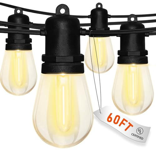 60FT Outdoor String Lights, S14 (30FT*2) Patio Lights with Shatterproof E12 LED Bulbs, Weatherproof for Backyard, Porch, Garden, Bistro, Cafe, Party Decor | Amazon (US)