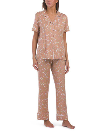 Short Sleeve Polyester And Spandex Pajama Pants Set | TJ Maxx