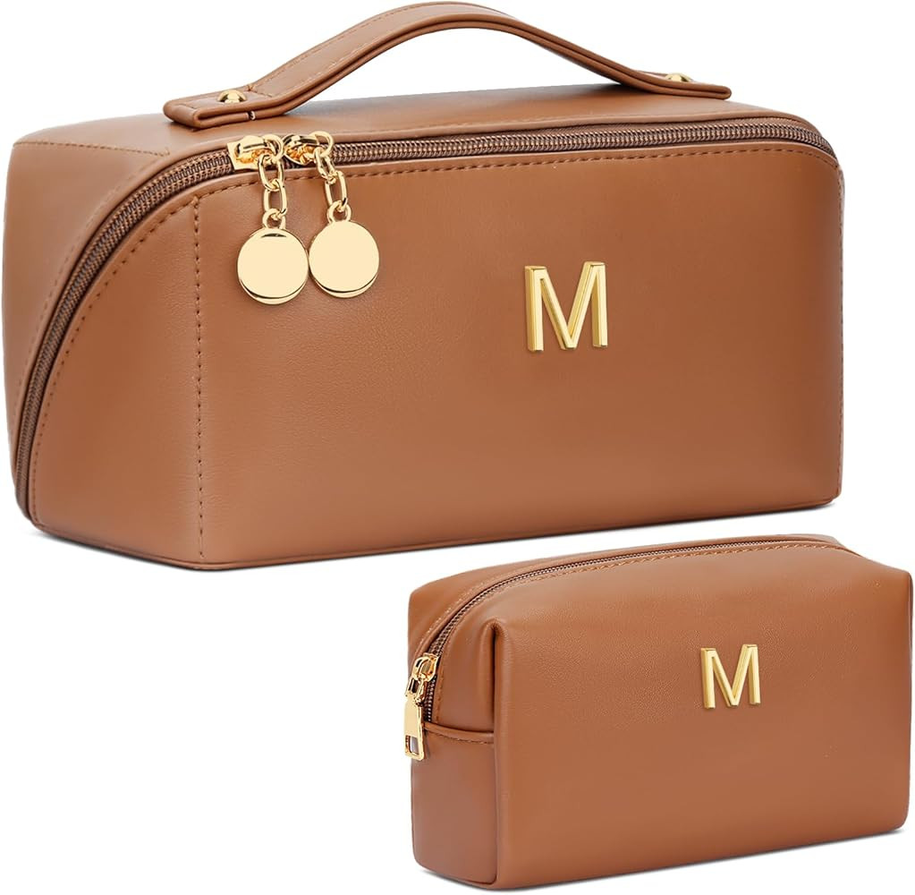 Birthday Gifts for Women Teen Girl, Personalized Initial Makeup Organizer Bag Set, Open Flat Trav... | Amazon (US)