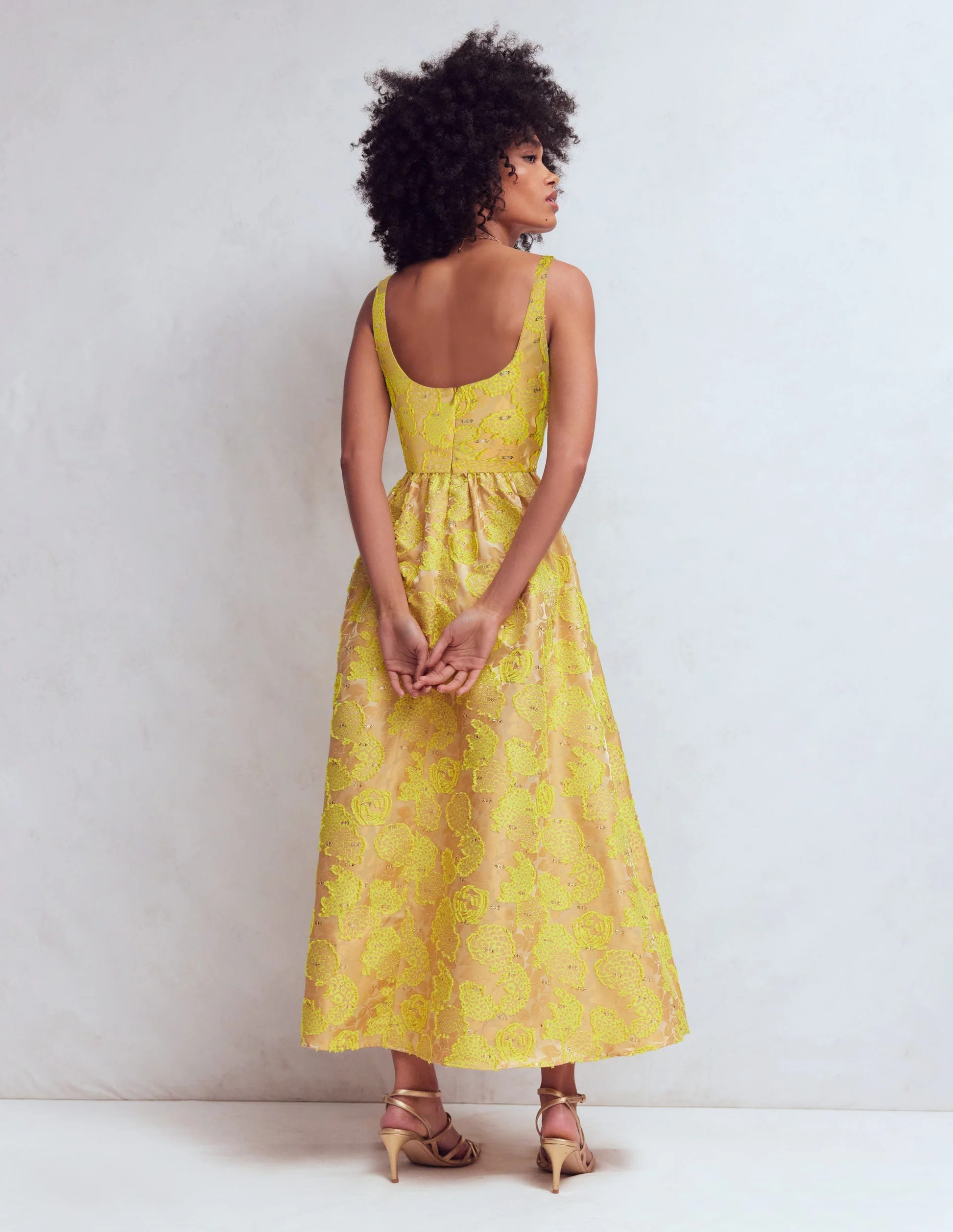 Scoop Neck Jacquard Dress-Yellow Jacquard | Boden (US)