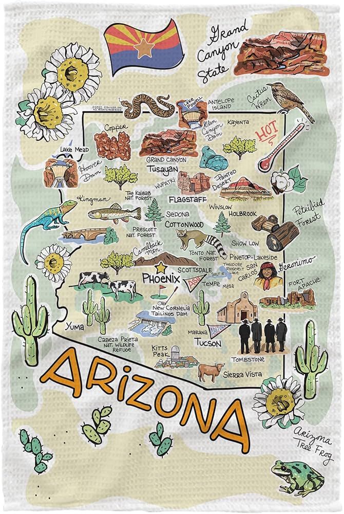 Fish Kiss® Arizona Map Dish Towel, Super Absorbent Kitchen Towel - 16" x 24", Arizona Map Tea To... | Amazon (US)