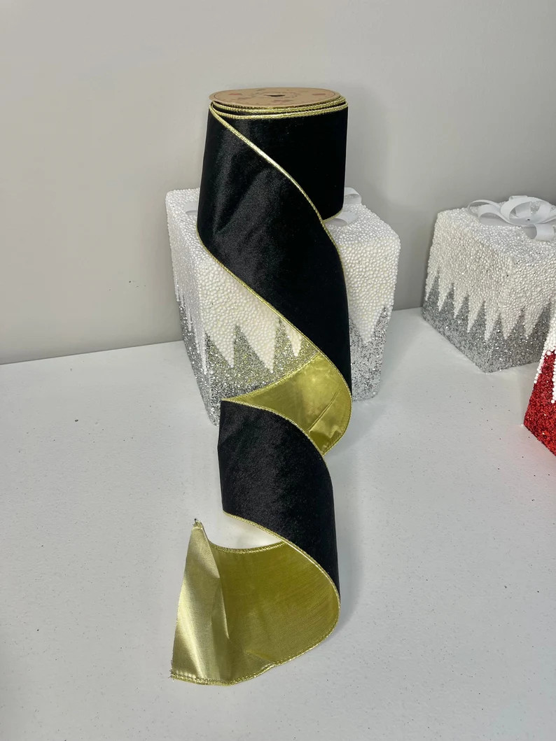 Black and Gold Velvet Wired Craft Ribbon Double Sided 4 X 10 Yards - Etsy | Etsy (US)