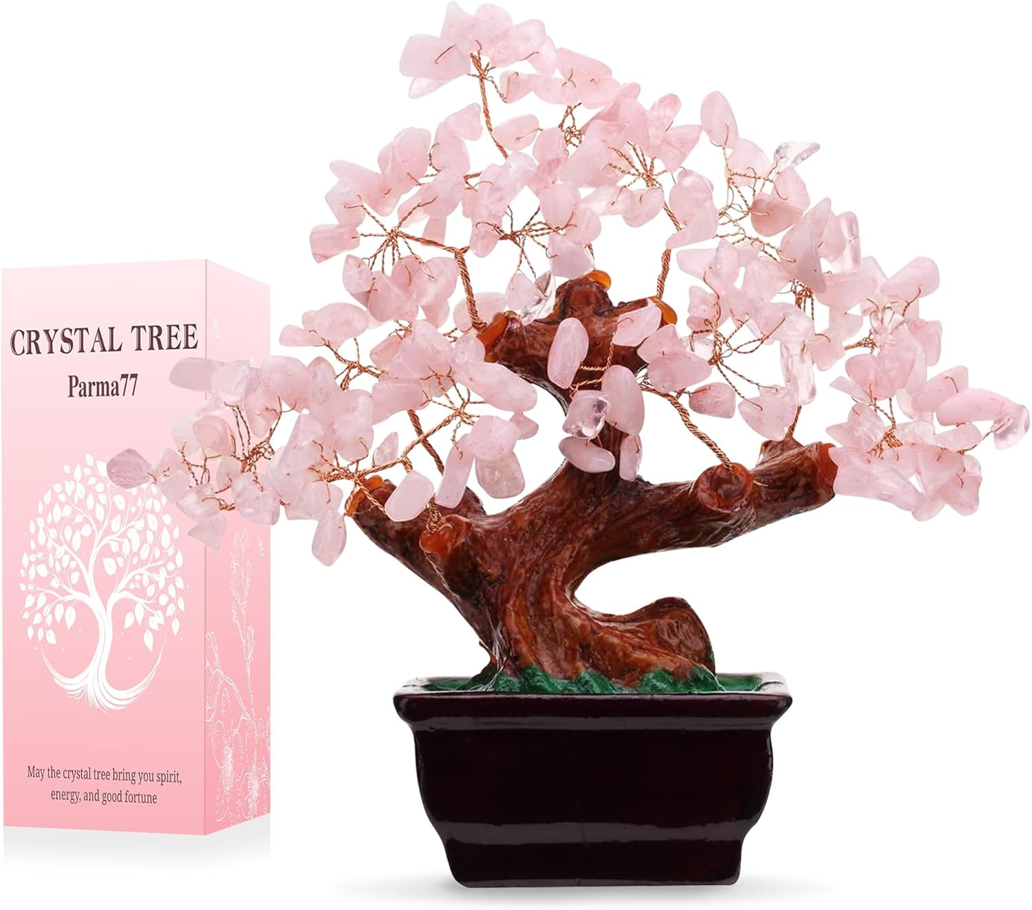 Parma77 Feng Shui Natural Rose Pink Quartz Crystal Money Tree, Healing Crystal Trees Bonsai Style... | Amazon (US)