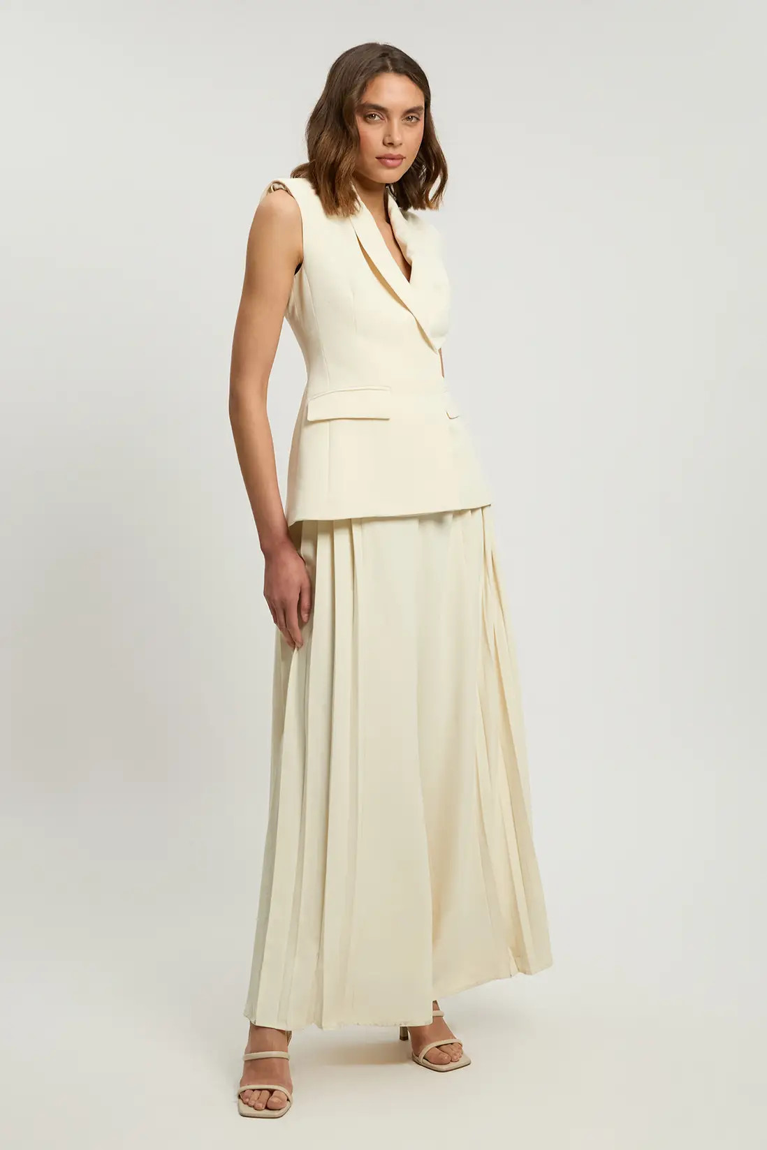Tailored Crepe Asymmetric Pleat Wide Leg Jumpsuit | Karen Millen