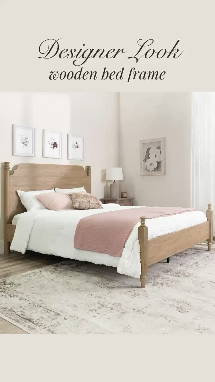 Perfect for a guest room or primary bedroom - this budget friendly wooden bed frame couldn't be prettier! Available in several different sizes! cottage core, modern organic, modern farmhouse, vintage modern, walmart, nancy myers style, #LTKFindsUnder100 #LTKStyleTip

#LTKSeasonal #LTKHome