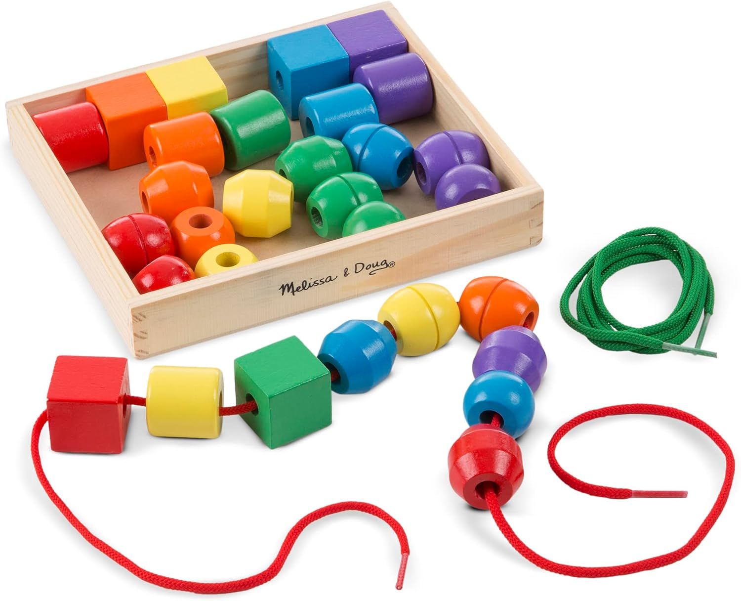 Melissa & Doug Primary Lacing Beads - Educational Toy With 30 Wooden Beads and 2 Laces - Beads Fo... | Amazon (US)