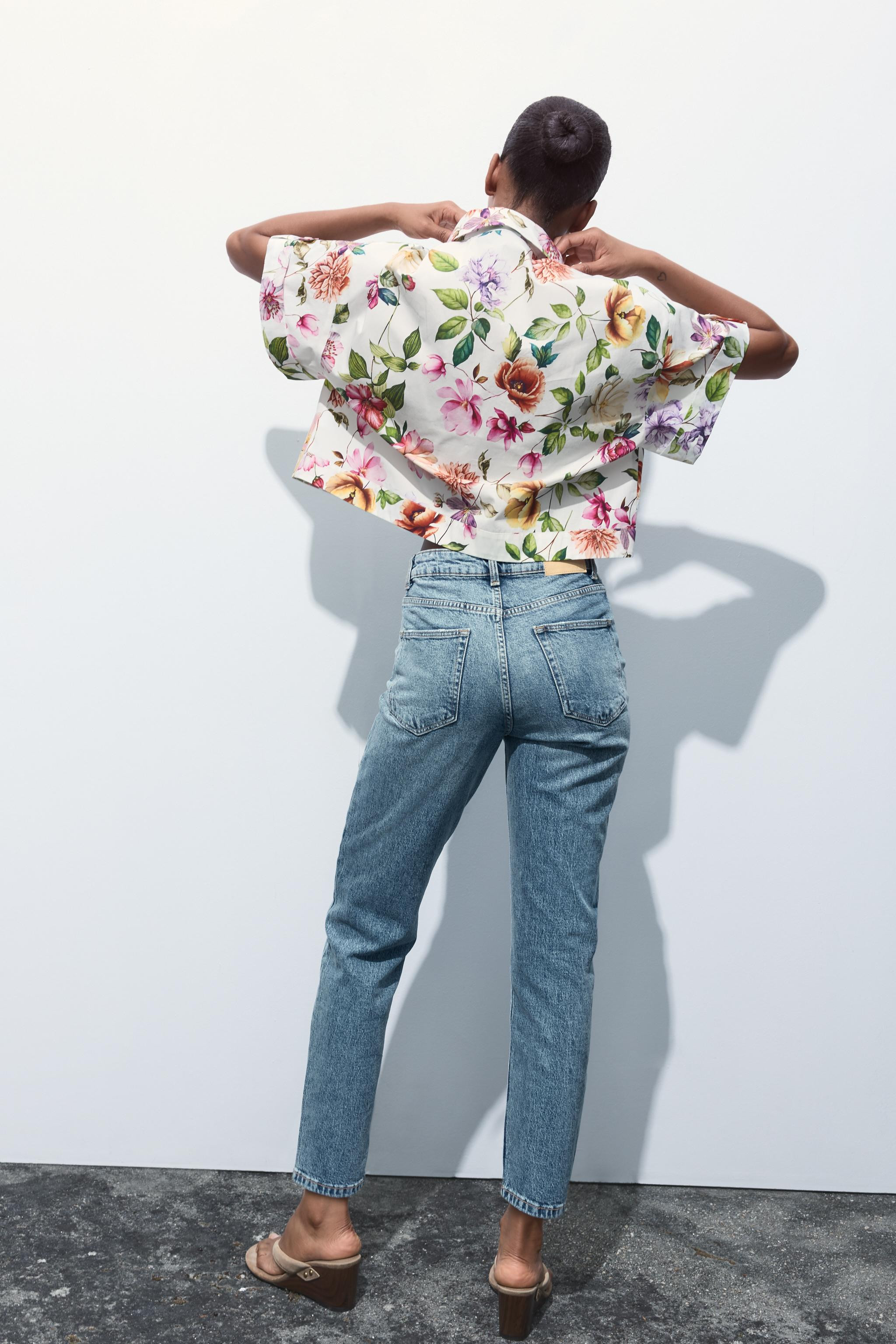 FLORAL PRINT POPLIN SHORT SHIRT | Zara US