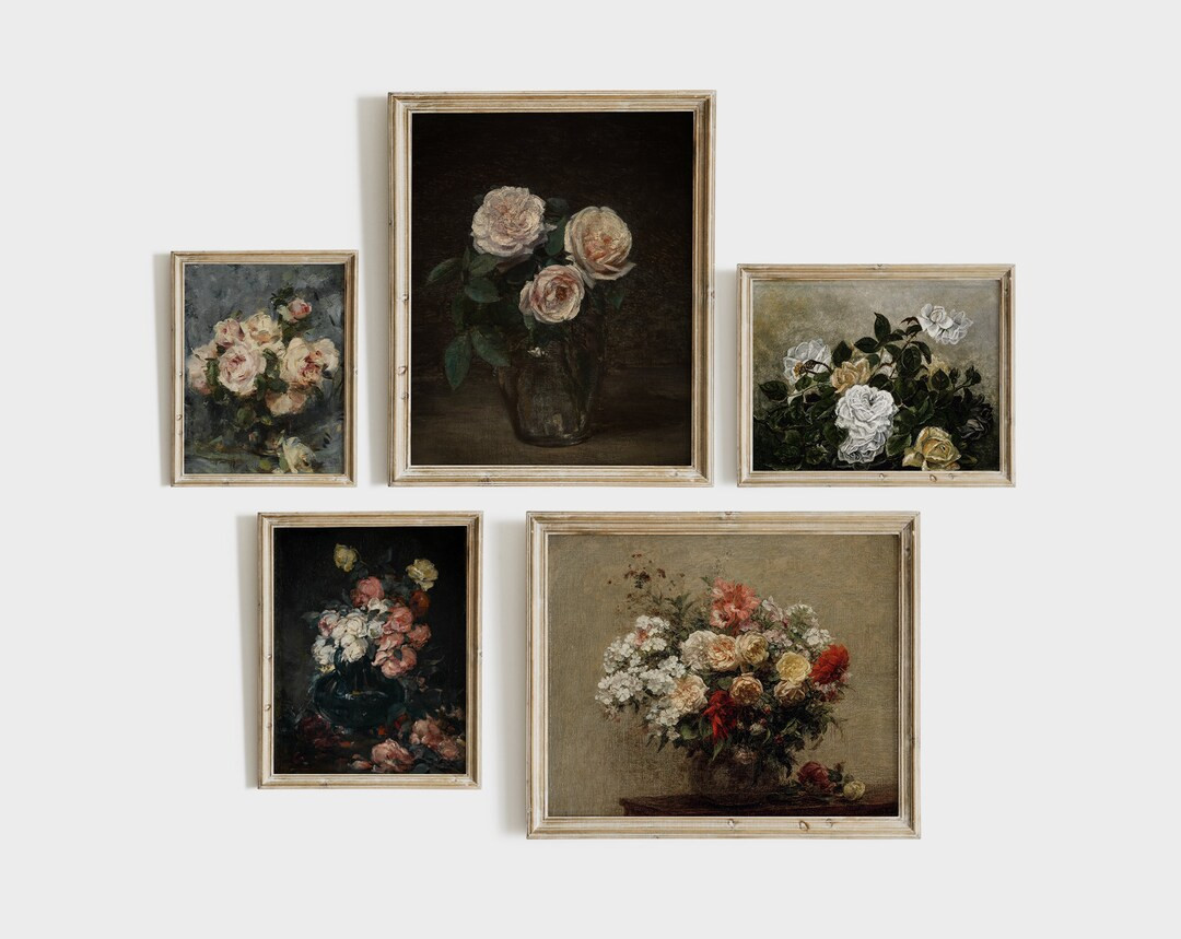 Vintage Flower Gallery Wall SET  Vintage Botanical Prints  - Etsy | Etsy (US)