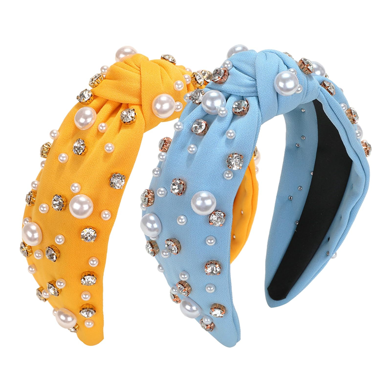 2 Pack Pearl Knotted Headband for Women White Pearl Rhinestone Crystal Jeweled Hairband Elegant L... | Amazon (US)