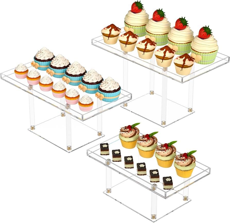 NIUBEE 3PCS Dessert Table Display Set, Acrylic Clear Dessert Display Stands for Cupcakes Cookie P... | Amazon (US)