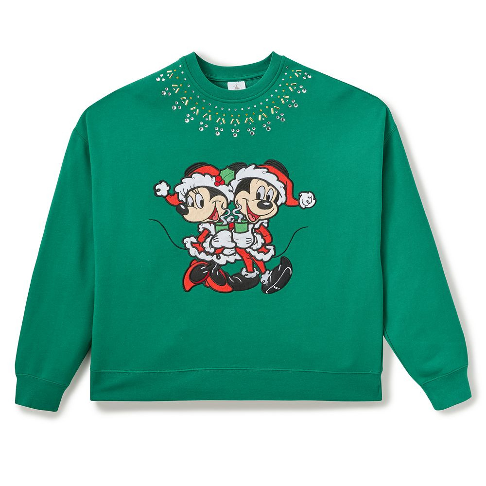 Santa Mickey and Minnie Mouse Holiday Pullover Sweatshirt for Women | Disney Store