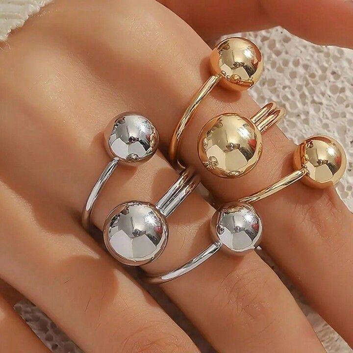 1pc Exaggerated Golden & Silvery Three-Ball Open Ring For Men | SHEIN