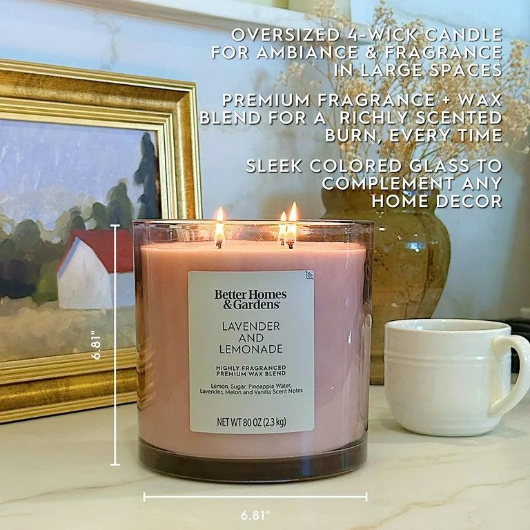 Better Homes and Gardens Lavender and Lemonade Scented 4-Wick Large Oversized Jar Candle 80oz. | Walmart (US)