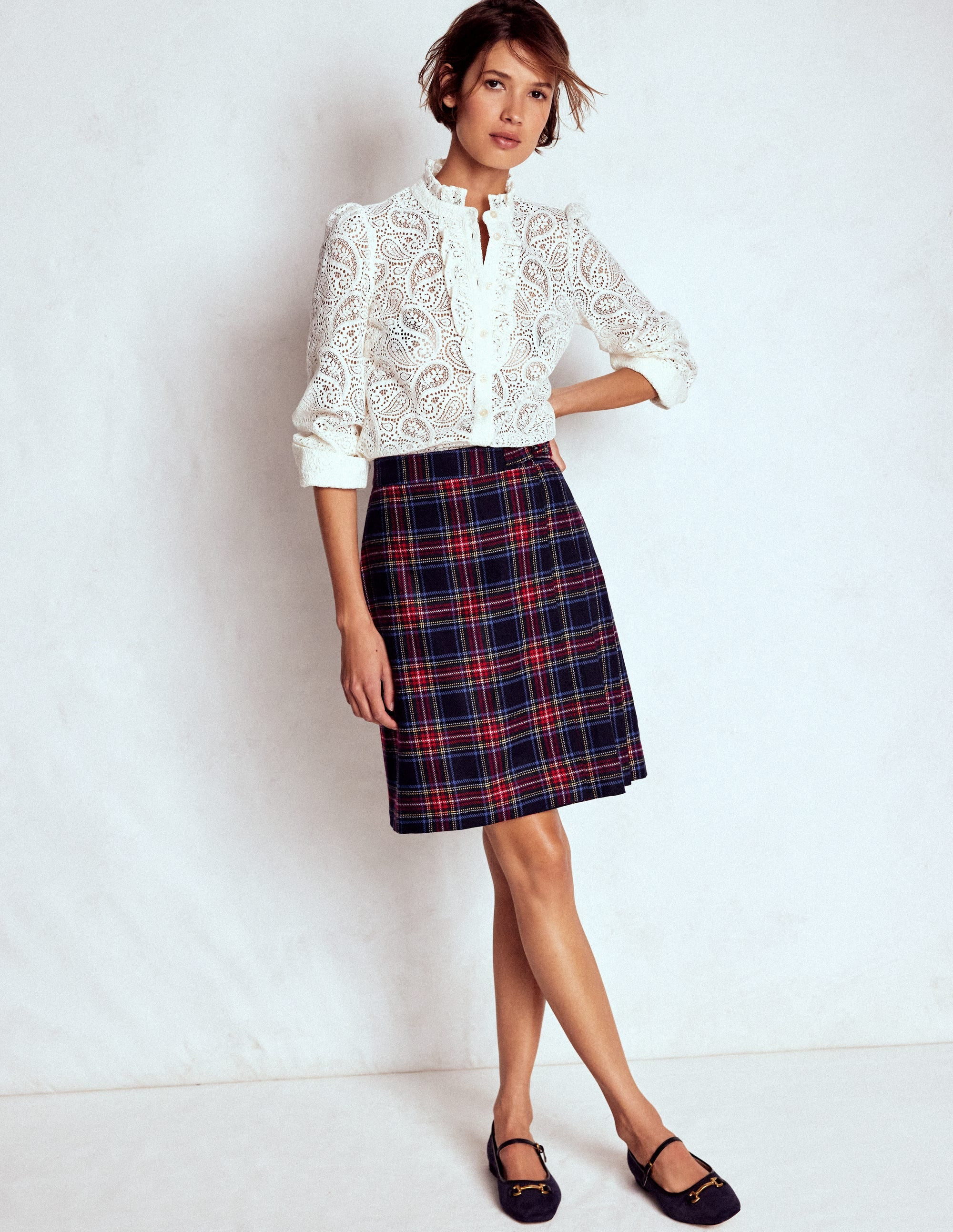 Helen Wool Kilt Skirt-Navy, Green and Red Check | Boden UK