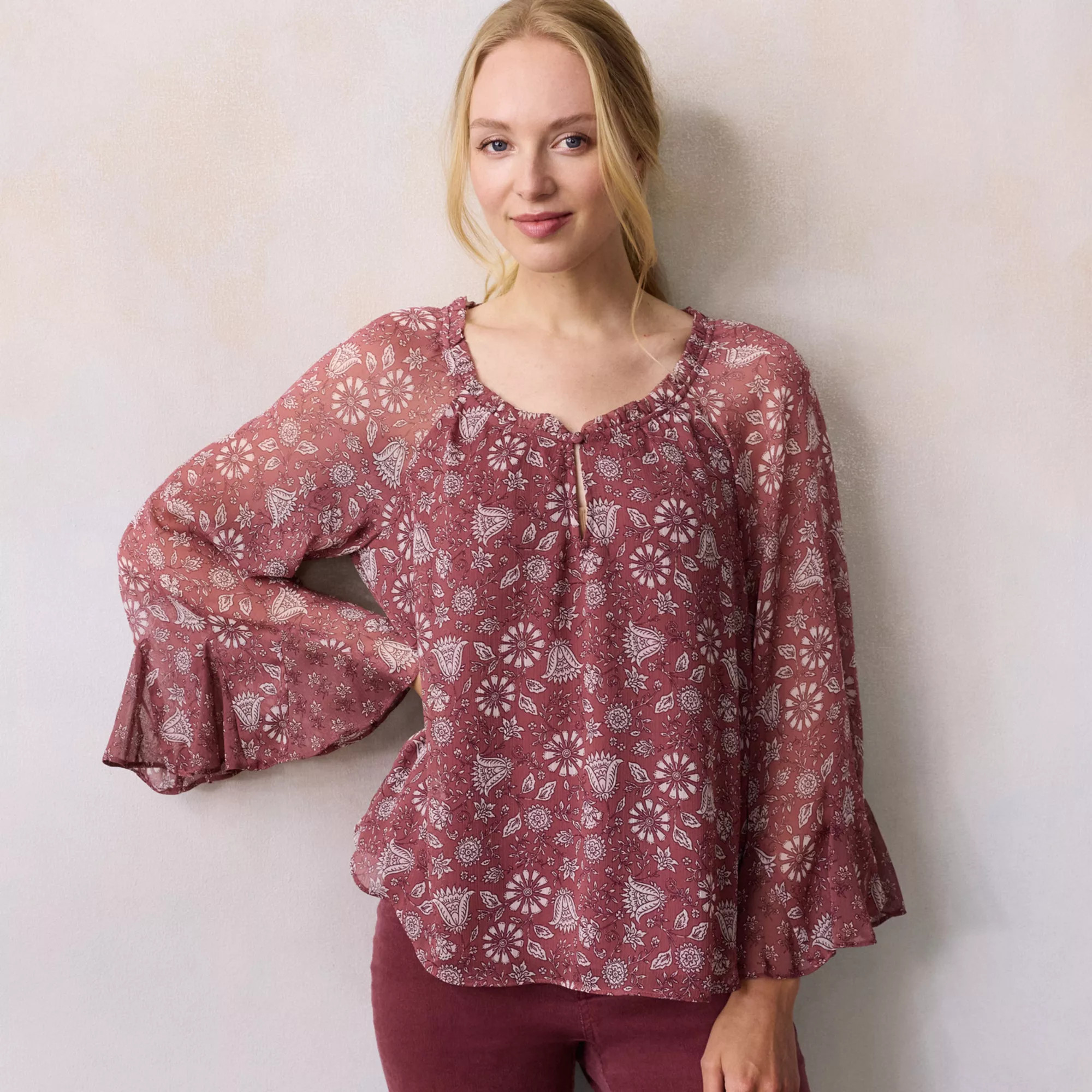 Women's LC Lauren Conrad Flutter Godet Sleeve Top | Kohl's