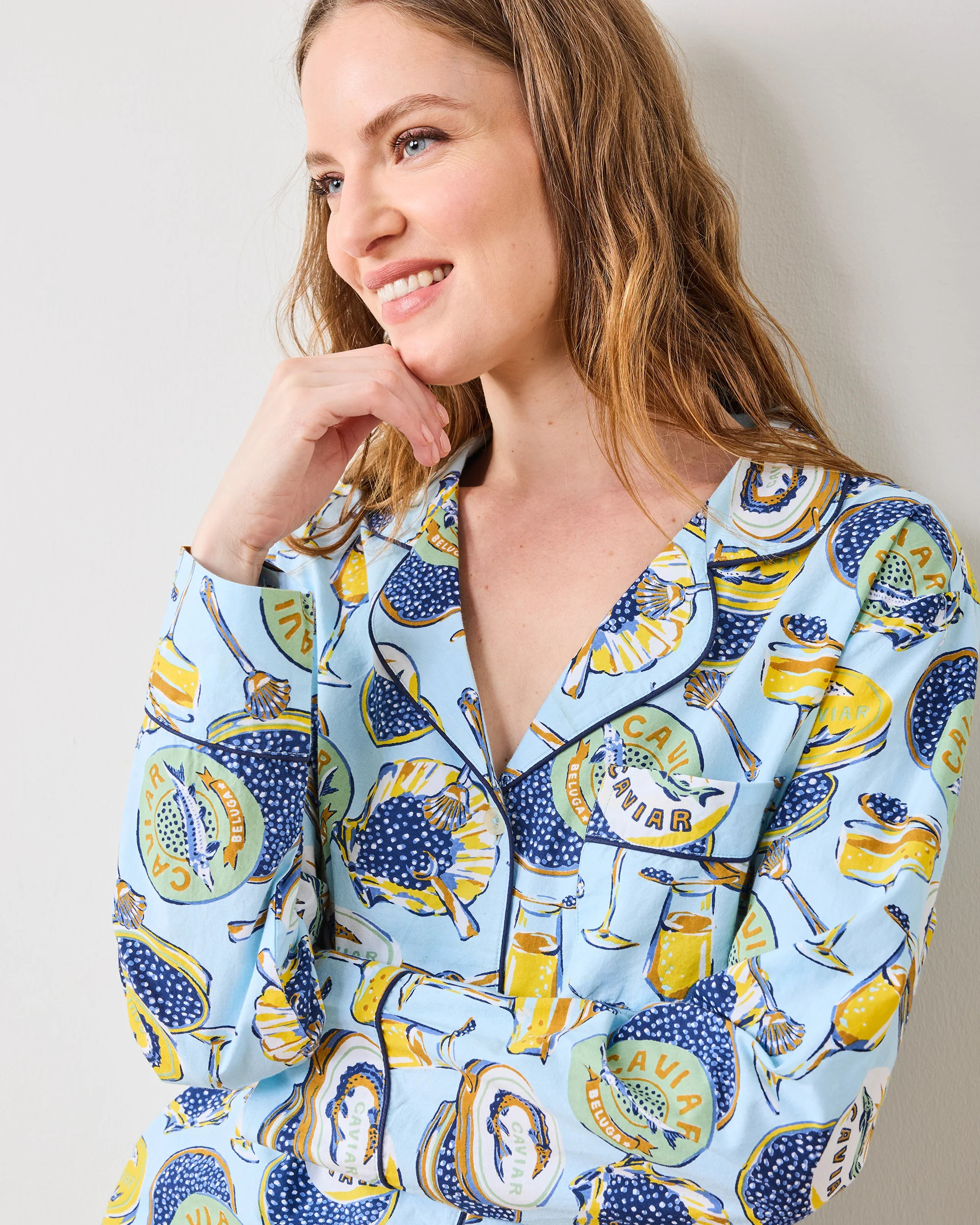 Champagne & Caviar - Women's Organic Cotton Long PJ Set - Pale Blue | Printfresh