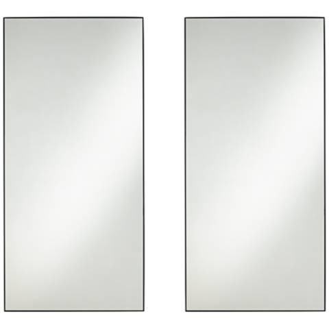 Aryn Matte Black 20" x 42 1/4" Rectangular Wall Mirrors Set of 2 | Lamps Plus