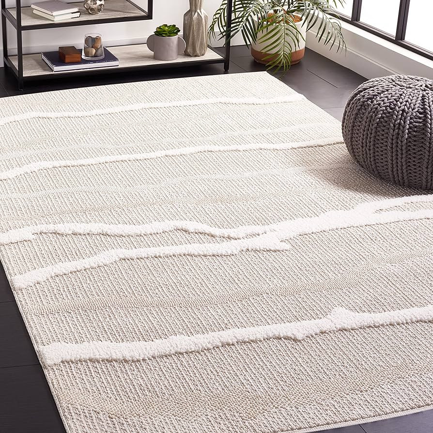 SAFAVIEH Trends Collection Area Rug - 6'7" Square, Beige & Ivory, Modern Textured Design, Non-She... | Amazon (US)