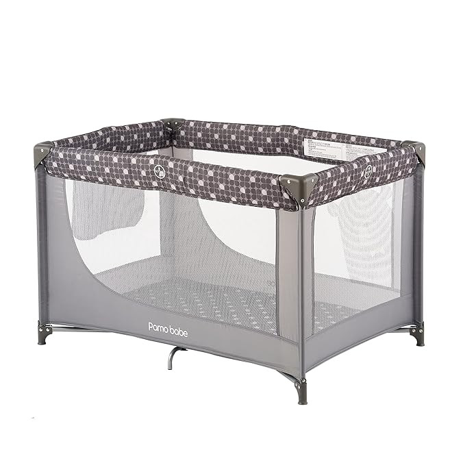Pamo Babe Portable Crib Baby Playpen with Mattress and Carry Bag Grey | Amazon (US)