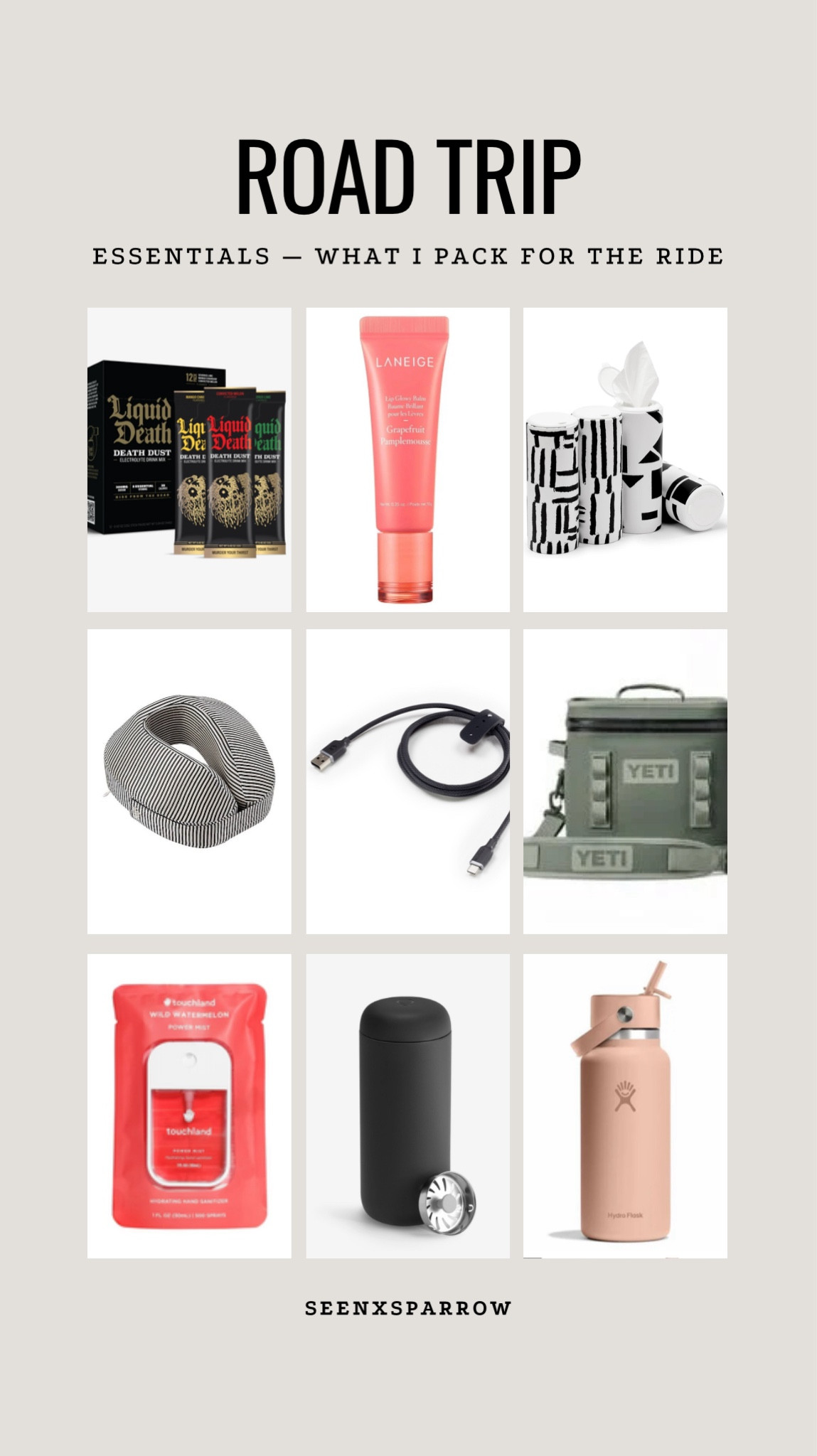Road Trip Must-Haves: Hydration packets, lip balm, tissues, travel pillow, charging cables, YETI cooler, hand sanitizer, travel mug + water bottle. Everything you need for a smooth ride! 

#LTKFindsUnder100 #LTKFindsUnder50 #LTKTravel