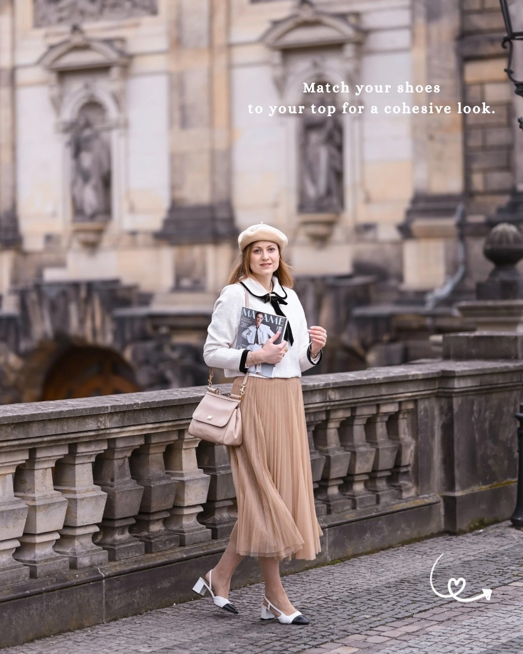 How to style a pleated skirt for autumn | Look 8

Beige beret – preloved
Beige pleated midi tulle skirt – Hallhuber
White boucle jacket with collar and black bow – Flossy by Freddy
Black and white quilted slingback pumps – Dune London
Beige top handle Sicily handbag – Dolce & Gabbana

If any of these aren’t current or available, I’ve linked alternatives. 🤍

#LTKstyletip #LTKautumn #LTKeurope