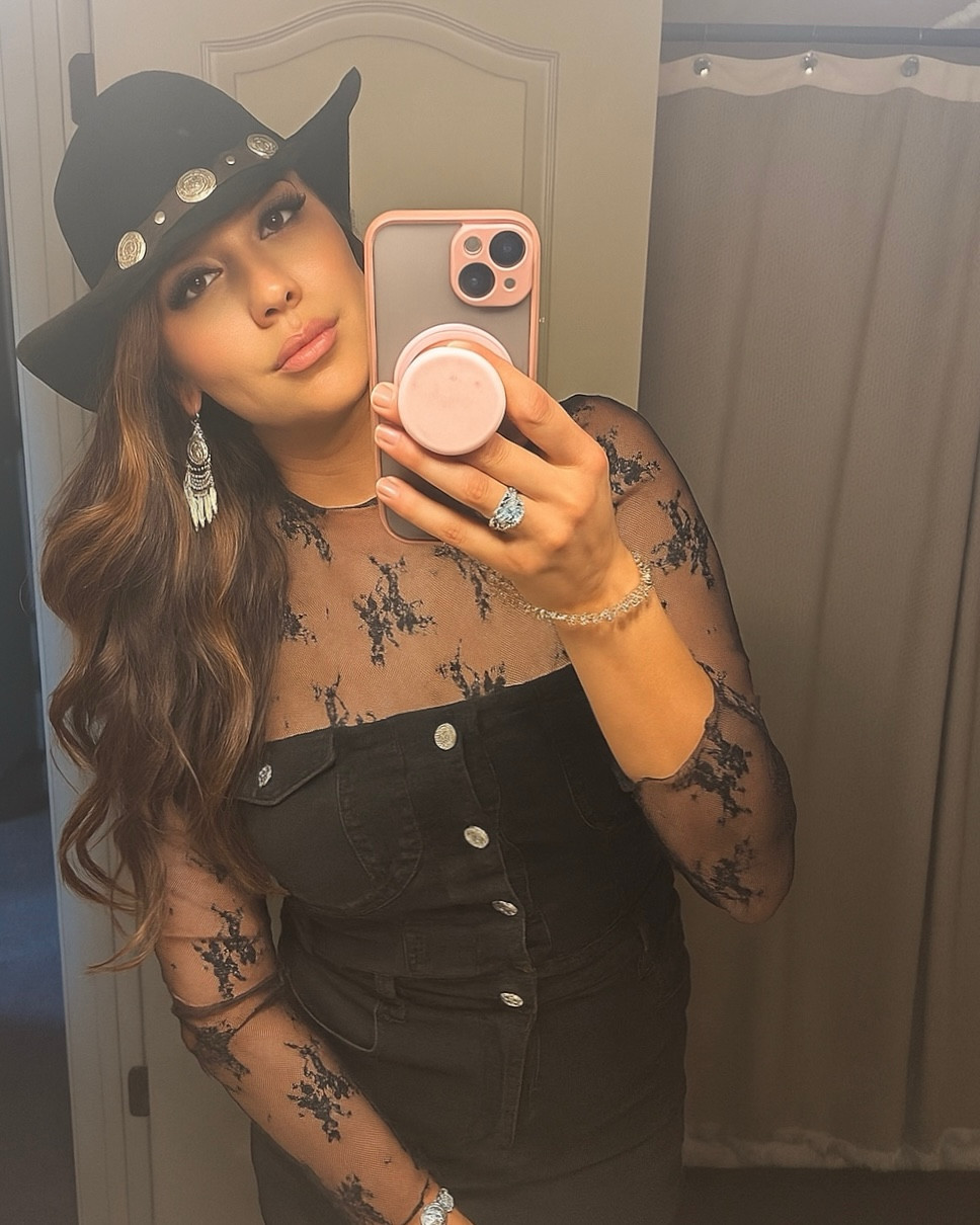 Country Outfit. Lace Top paired with  Black Western mini dress.

#LTKTall #LTKStyleTip #LTKFindsUnder100