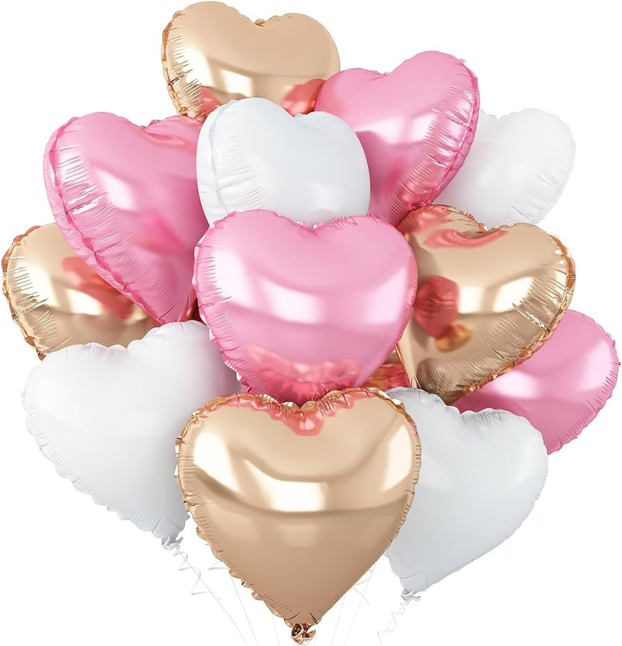 Pink White Heart Balloons,12Pcs Rose Gold Heart Shaped Foil Balloons,18Inch White Rose Gold Heliu... | Amazon (US)