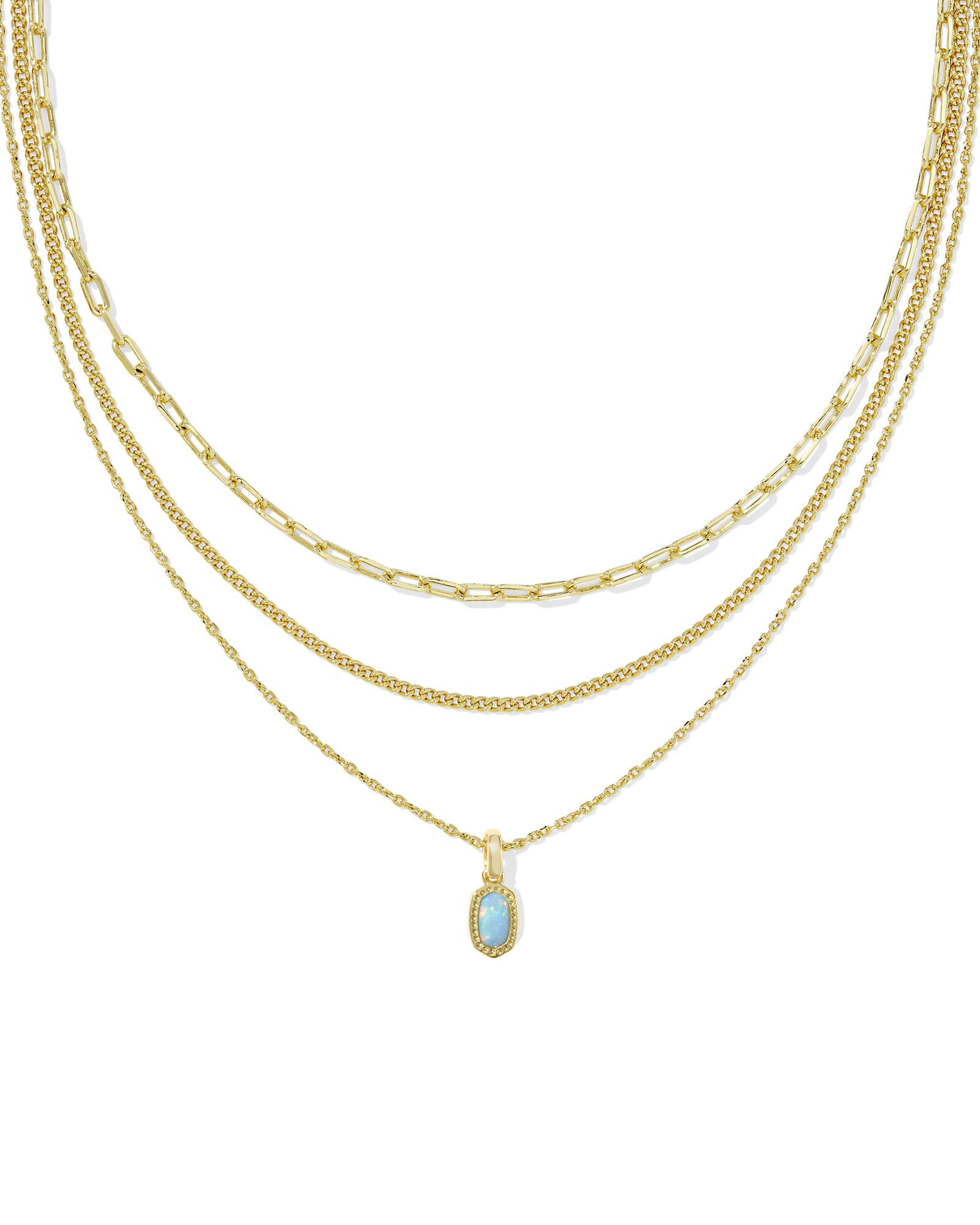 Kendra Scott Mini Elisa Gold Triple Strand Necklace | Opal | Kendra Scott
