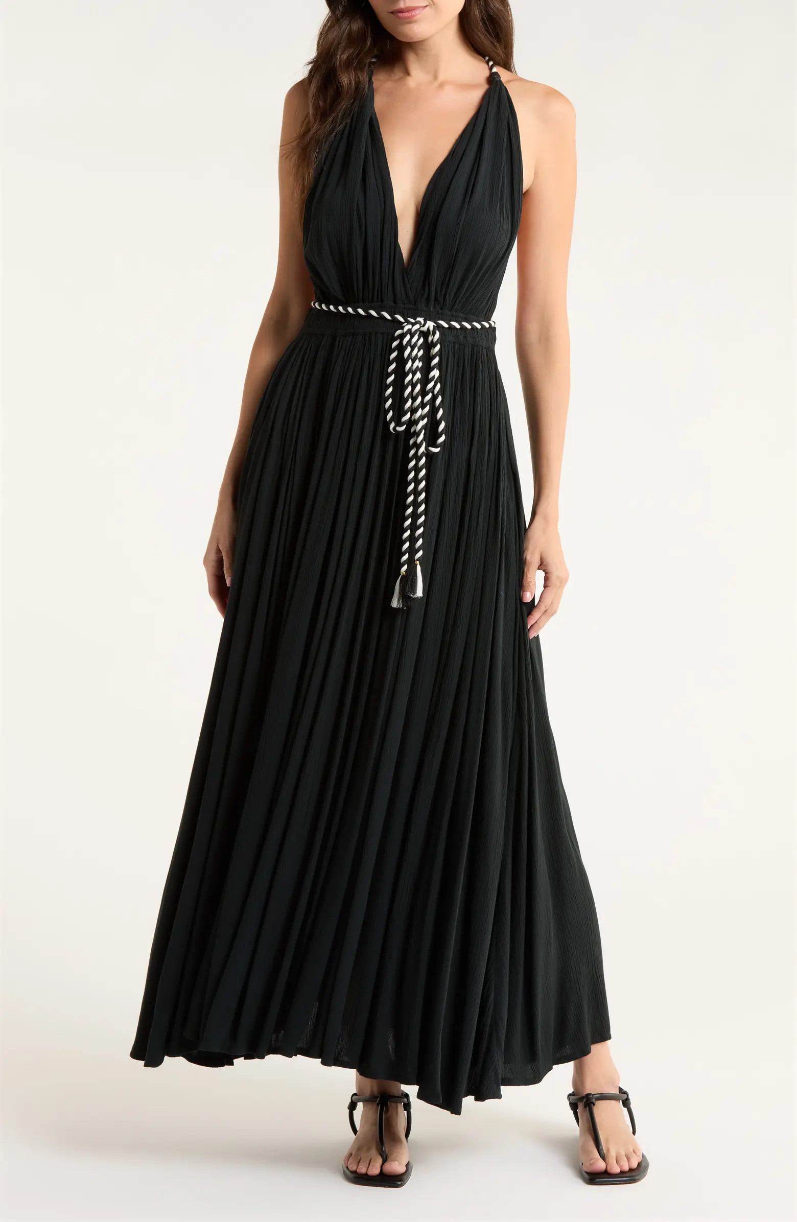 Plunge Tie Belt Maxi Cover-Up Dress | Nordstrom