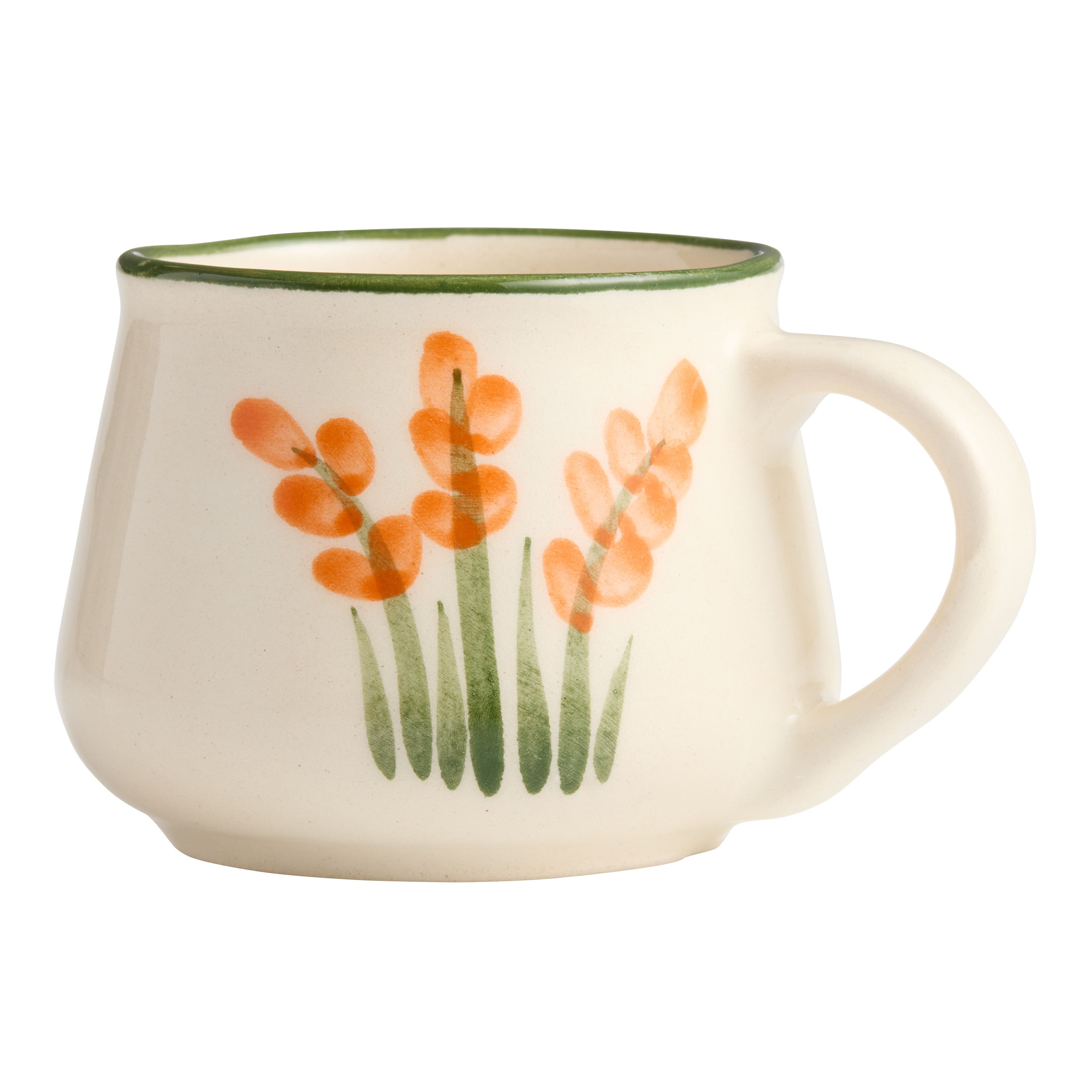 Off White and Green Floral Hand Painted Ceramic Espresso Mug | World Market