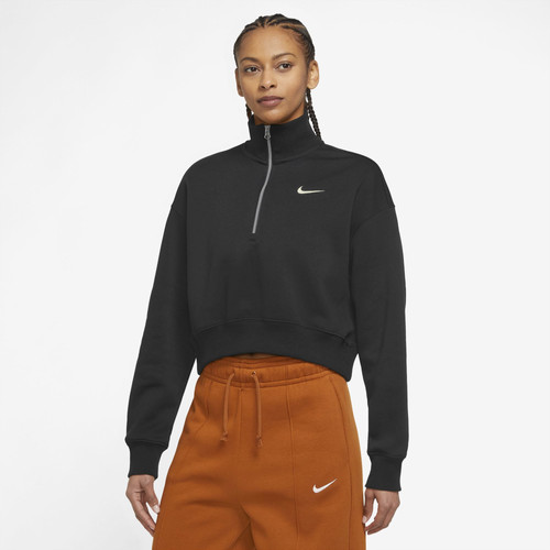 Nike Womens Nike Style Fleece Crop Quarter-Zip - Womens White/Black Size L | Foot Locker (US)