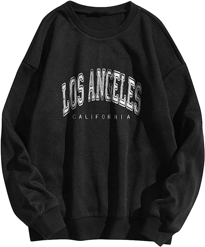 iLUGU Womens LOS ANGELES Sweatshirt Casual Print Crew Neck Long Sleeve Oversized Pullover Sweatsh... | Amazon (US)
