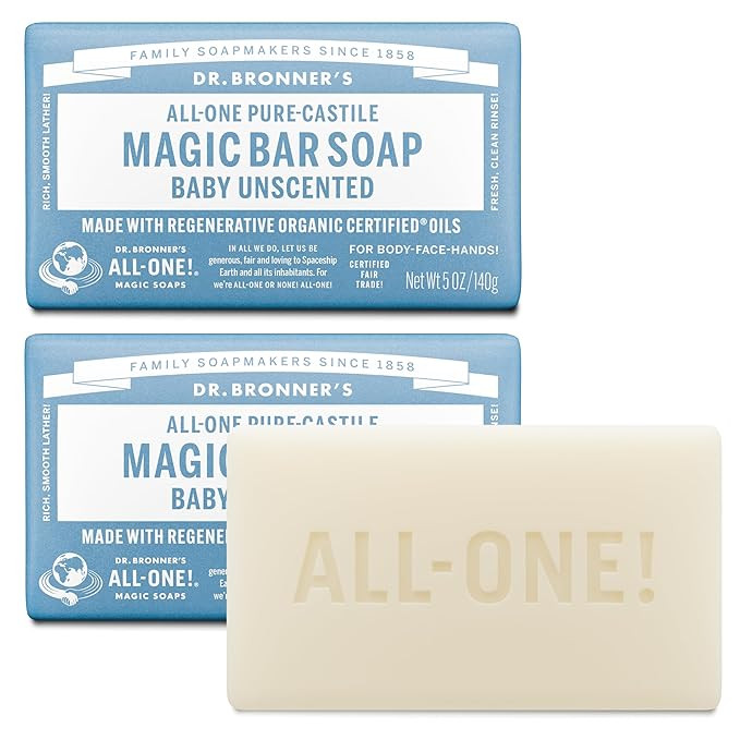 Dr. Bronner's Pure-Castile Baby Unscented Magic Bar Soaps - Made with Regenerative Organic Certif... | Amazon (US)