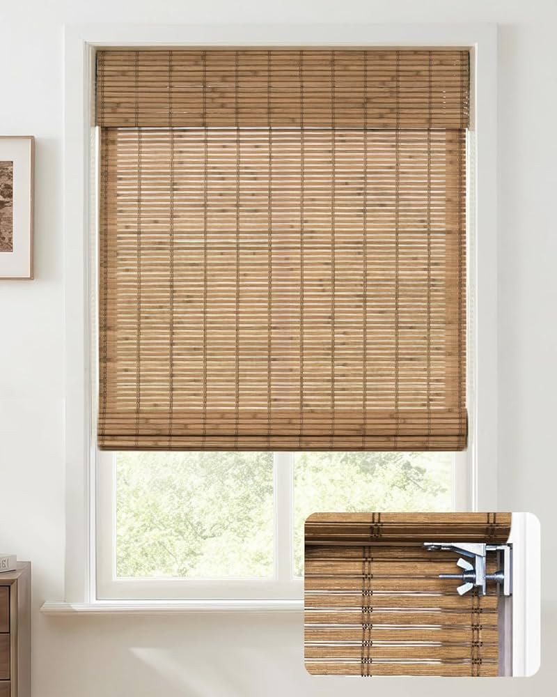 UNISHADES No Drill Cordless Bamboo Roman Shades, Light Filtering Woven Natural Bamboo Window Cove... | Amazon (US)
