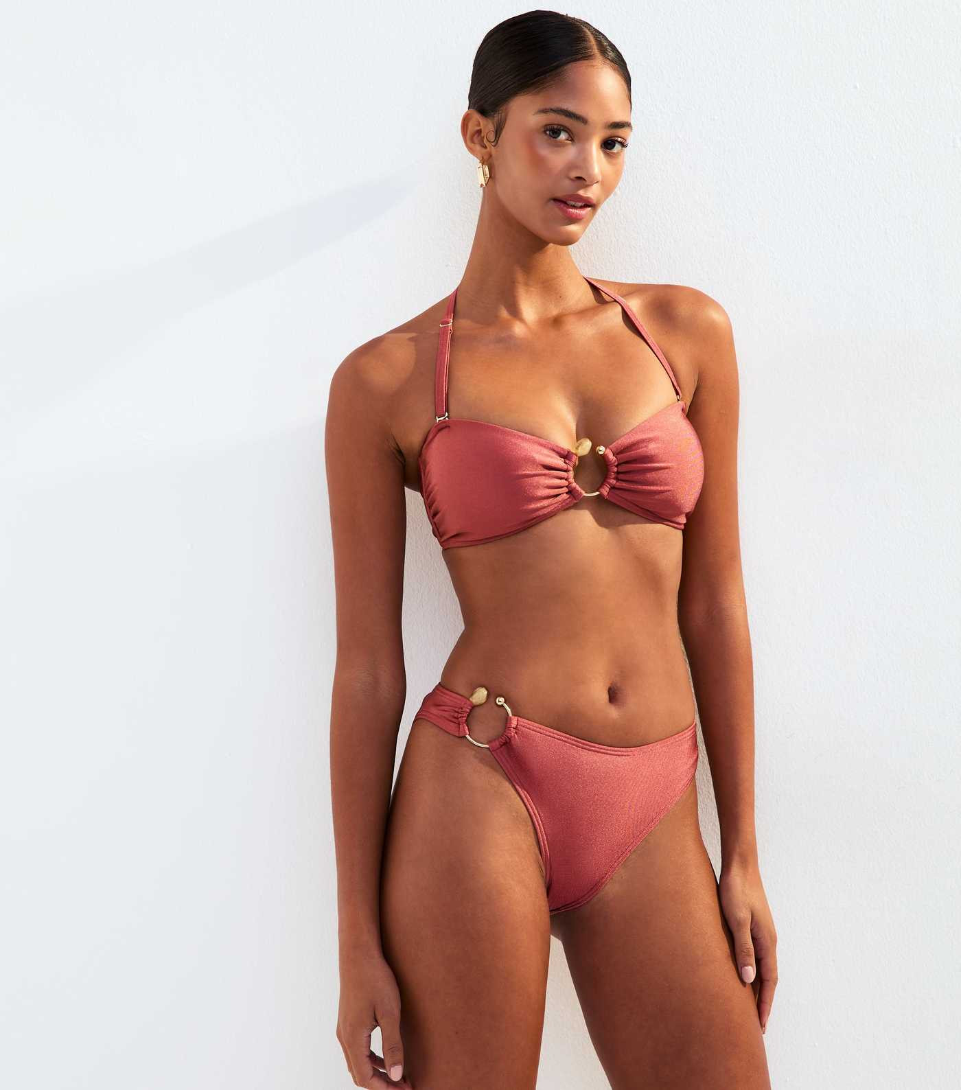 Dark Pink Ring Detail Bandeau Bikini Top | New Look | New Look (UK)