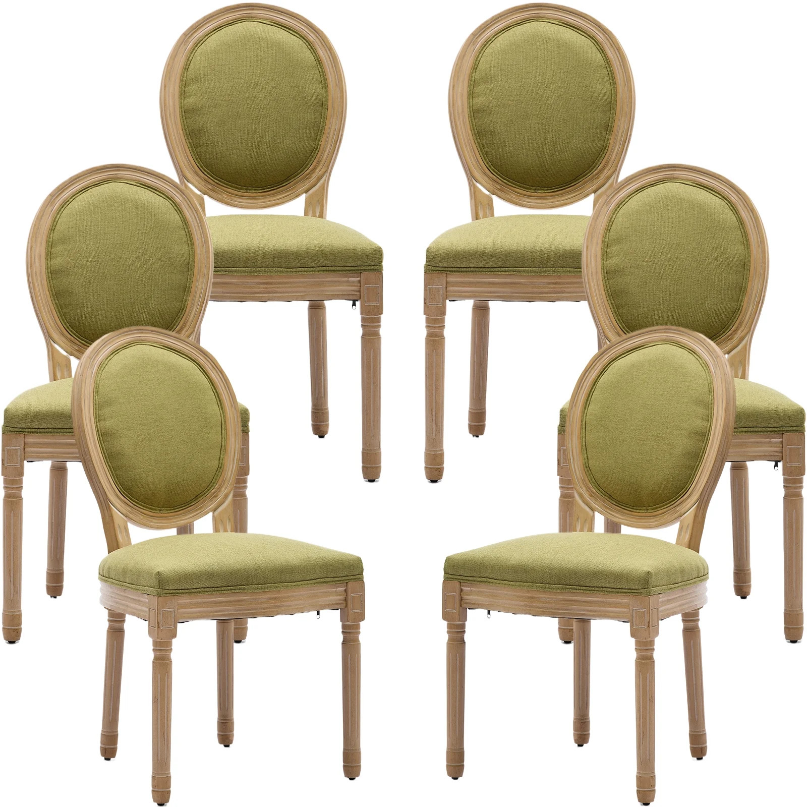 French Country Dining Chairs Set of 6, Olive Green Kitchen & Dining Room Chairs Set of 6, Linen U... | Walmart (US)