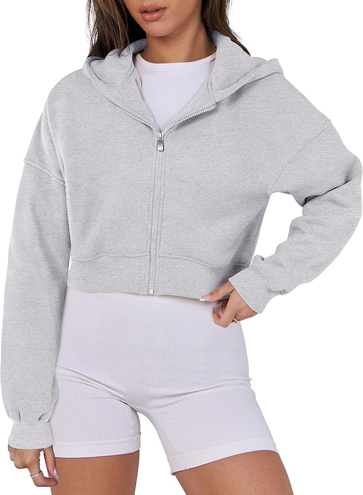ANRABESS Womens Zip Up Crop Hoodie Sweatshirts 2024 Fall Trendy Long Sleeve Cropped Jacket Top Wi... | Amazon (US)